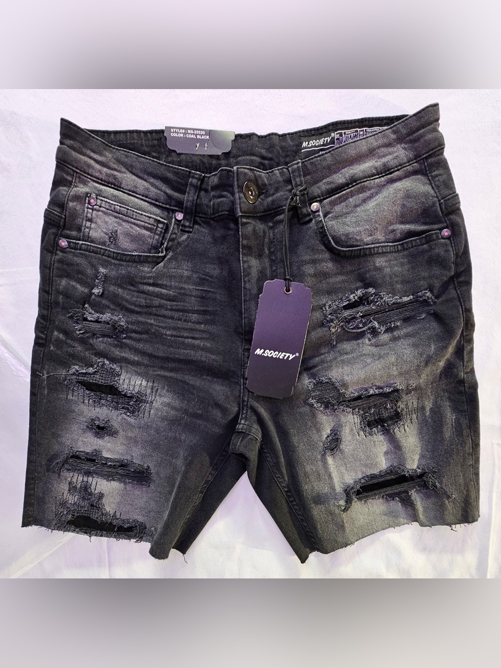 Society Black Distressed Denim Jean Shorts
